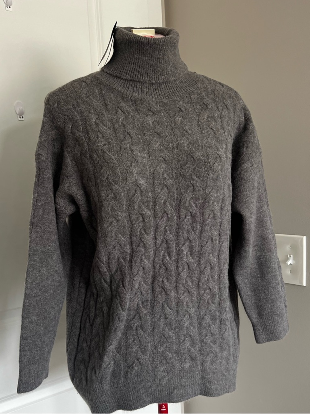 Massimo Dutti Gray Cable-Knit Turtleneck Sweater